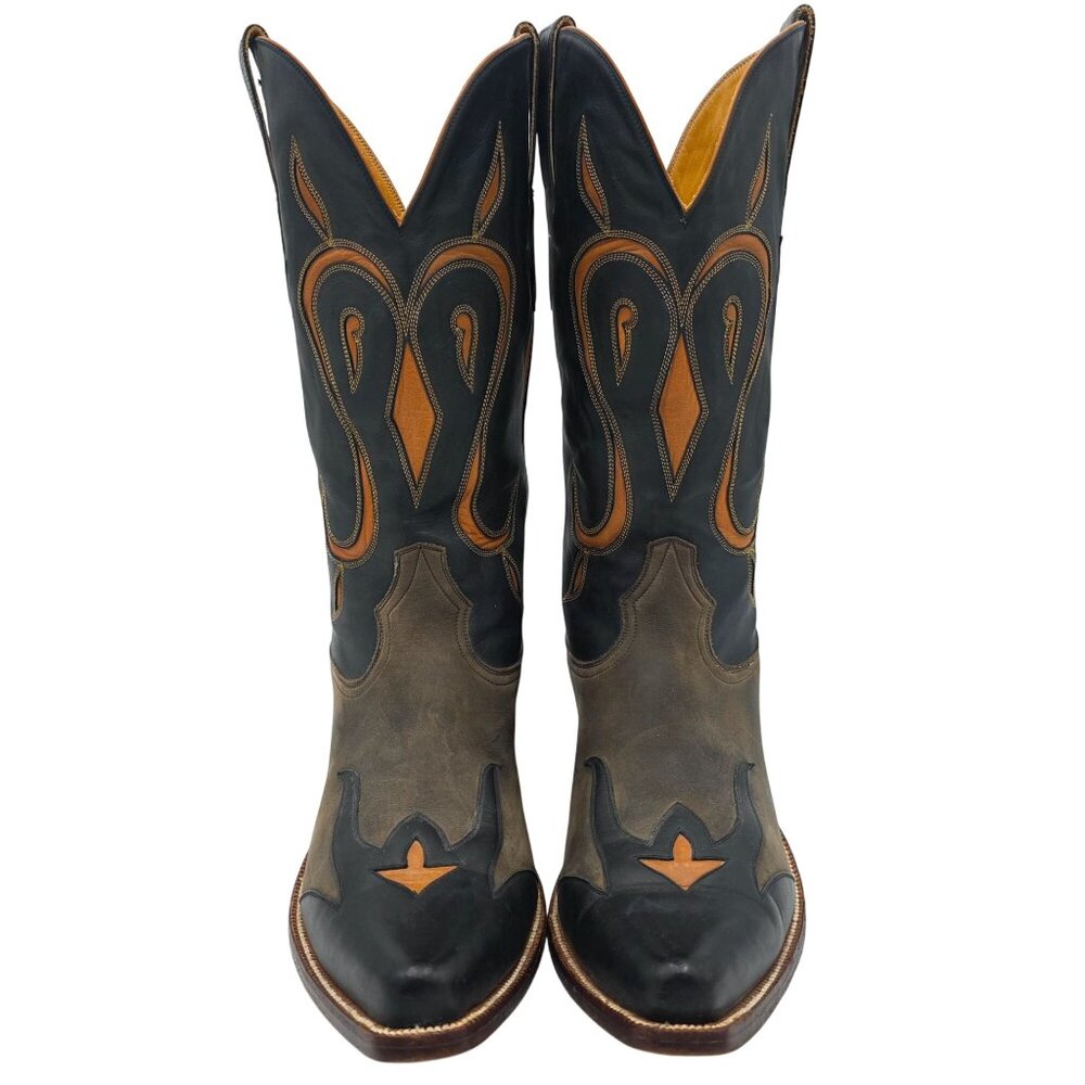 Heritage Boots Taupe Gray Orange Suede Leather Cowboy Western Boots Mens 10 CBC - Picture 8 of 16